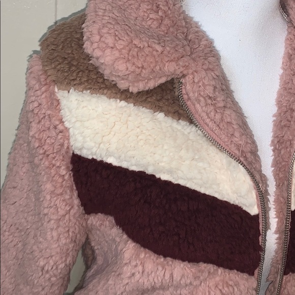 NWT Mauve Contrast Color Block Sherpa Jacket L - Picture 6 of 6
